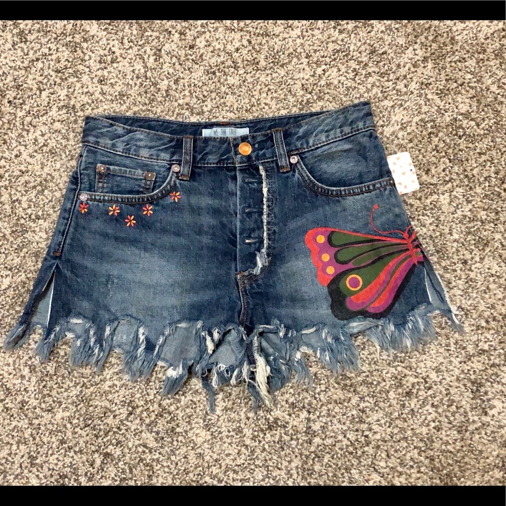 NEW Free People Denim Butterfly Distressed Shorts